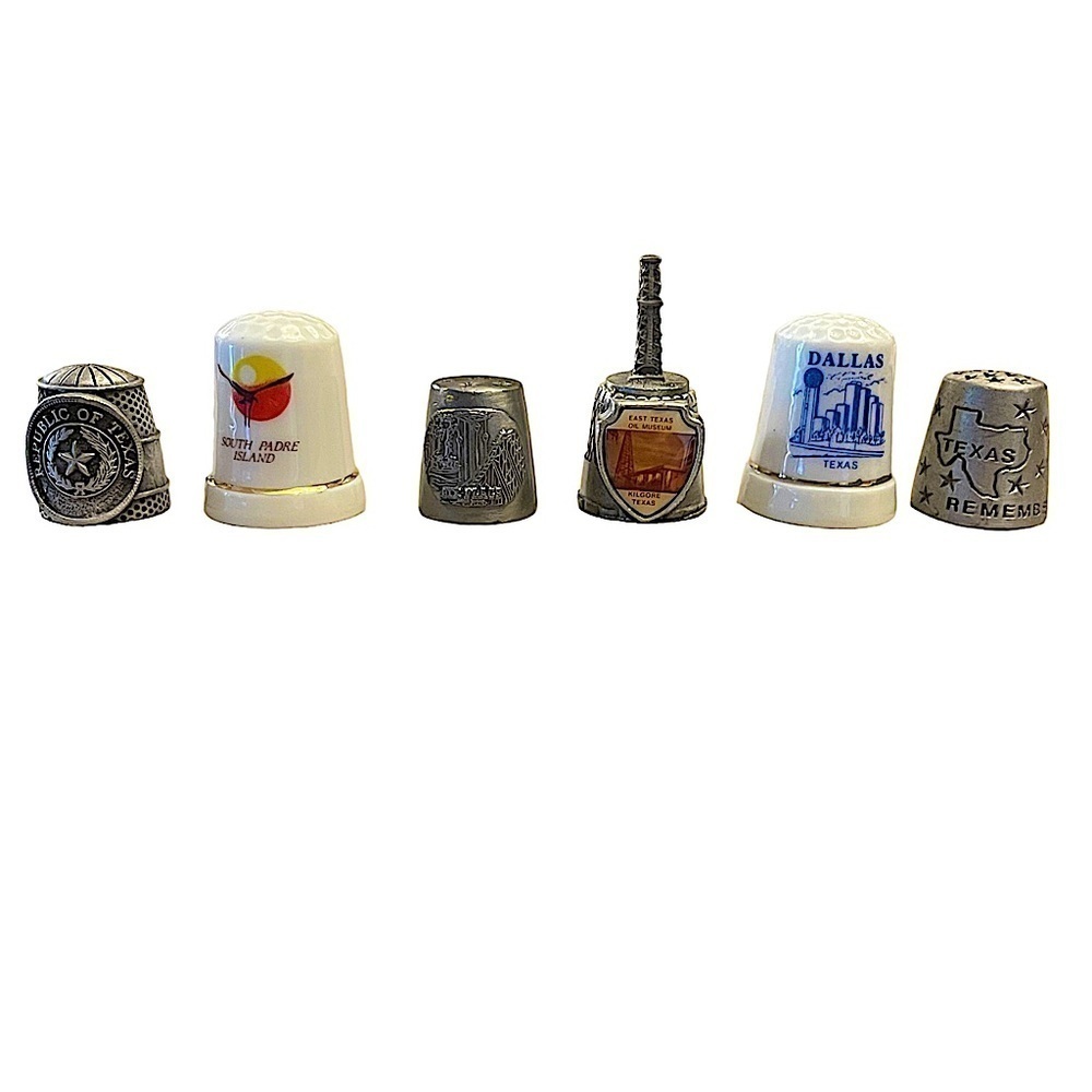 LOT of 6 Texas Themed Souvenir Thimbles